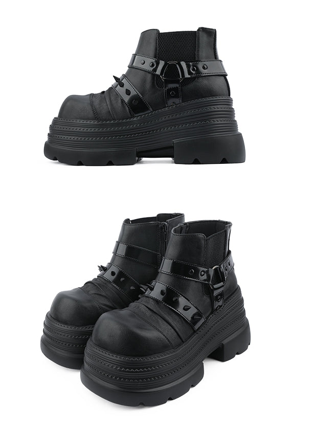 Sole Platform Details Rock and Punk Boots Black Ankle with Studded