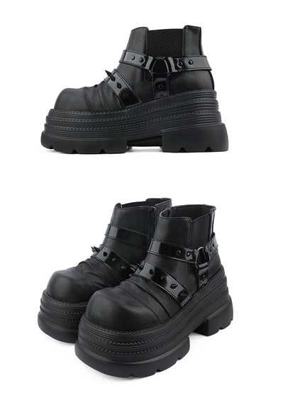 Sole Platform Details Rock and Punk Boots Black Ankle with Studded