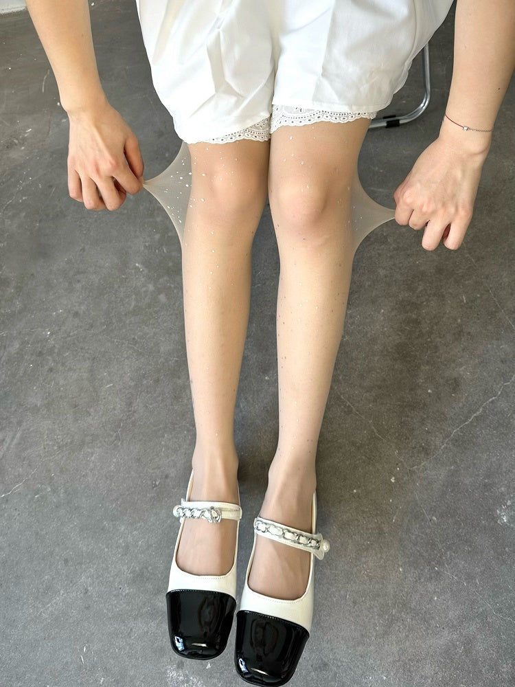 Tights White/Black/Nude Sequin Sheer with Decorations