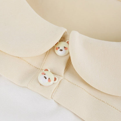 Beige Bear Print Peter Pan Puff Top - serendipity