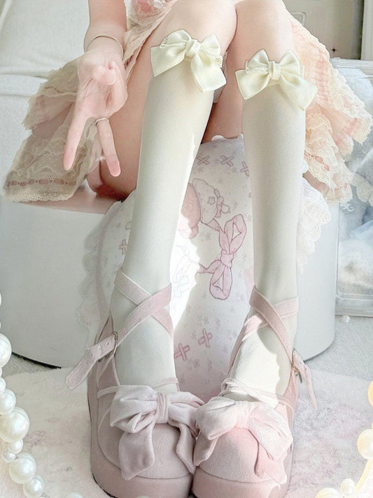Beige Style with Lolita Accents (2 Colors: Stockings Bow