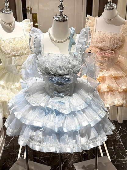Basque Waist Lolita Jumper Dress with Bow Details - Diamond Honey