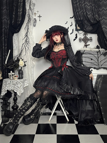 Gothic Black Rose Open Placket Lace Top