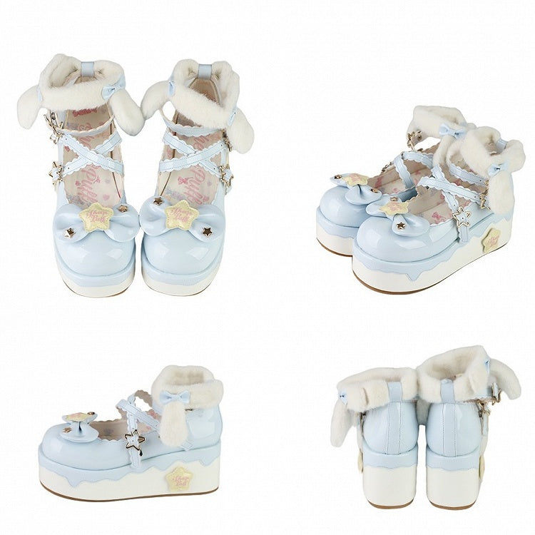 Mary Blue Lolita Janes Sweet Elements Design Starry Crisscross Night with Platform