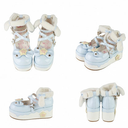 Mary Blue Lolita Janes Sweet Elements Design Starry Crisscross Night with Platform