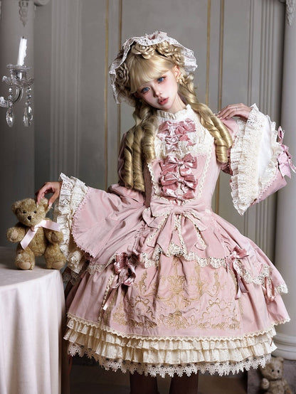 und Stickerei Kerzenständer Kerze Glocke Kleid Rosa Ärmel Samt