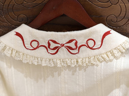 Cream Short Sleeve Lolita Blouse with Red Rosette Embroidery Collar - Dream Magic Box