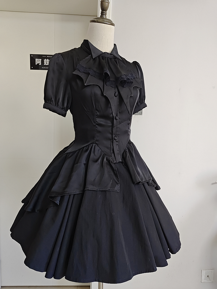 Short Black Sleeves Lolita Puff Gothic Split-Tail Shirt Ouji