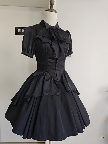 Short Black Sleeves Lolita Puff Gothic Split-Tail Shirt Ouji