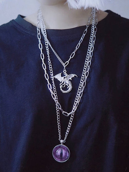 Gothic Layered Necklace with Dragon Eye Pendant - Strange Sugar