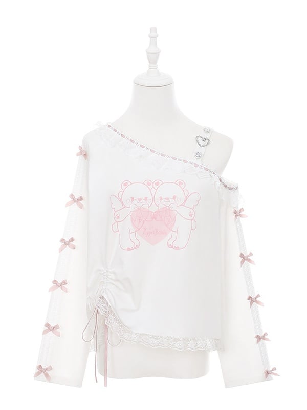 Haut d'épaule avec imprimé d'ours blanc et découpe style Jirai Kei