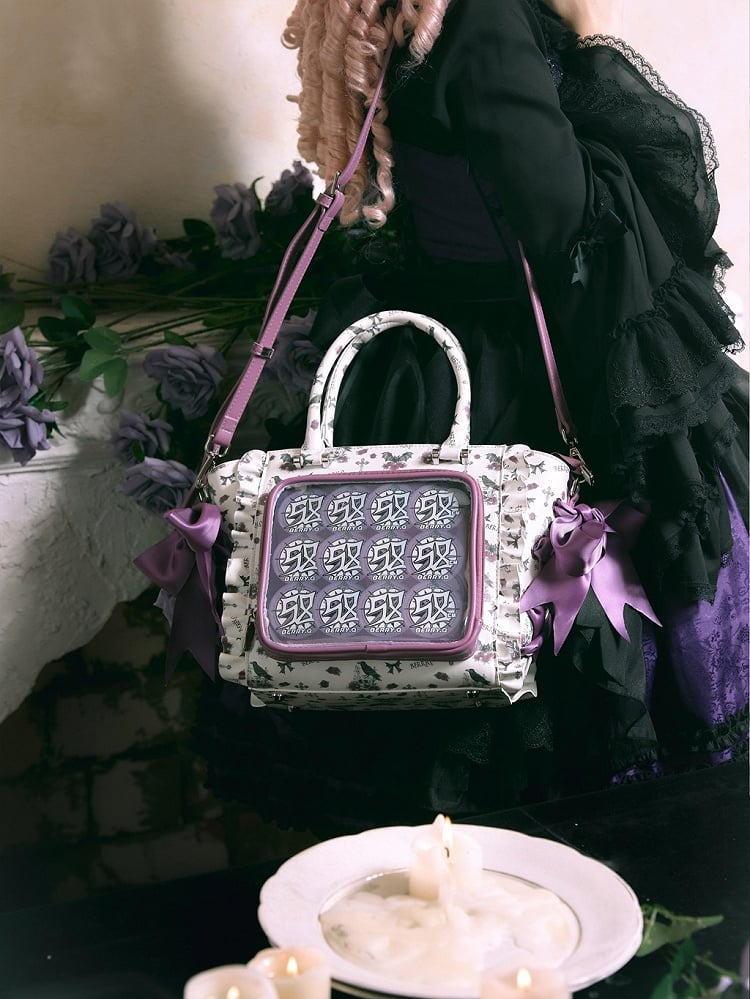 Halloween-Ita-Tasche mit Blumenmuster und Kreuzschnürung in Weiß und Lila