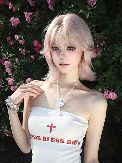 Wig Bangs Short 35CM Light With Curtain Pink Length