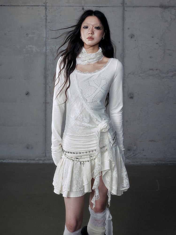 Saum Apricot Off-Shoulder Akzente Floral mit Asymmetrischem Kleid Strass