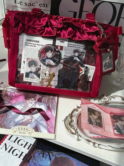 Rot Wein Rüschen Karte Satin Selbst-krawatte Trims Mit Riemen Bogen Halter Tasche Ita