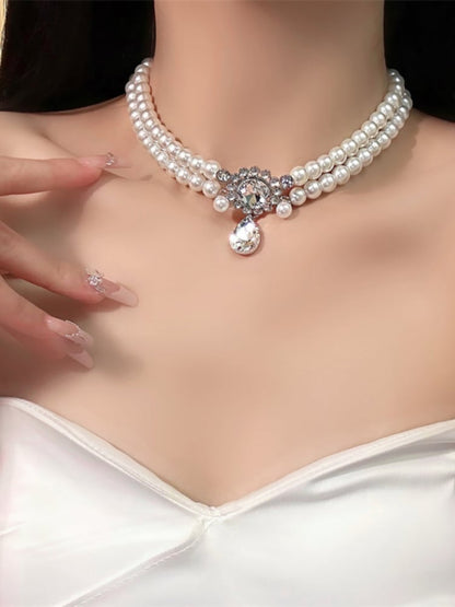 Strass Anhänger Vintage Weiße Perlen Choker