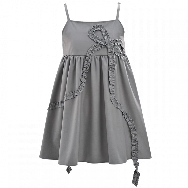 Slip-Kleid, locker, grau, großes Rüschen-Schleifen-Design