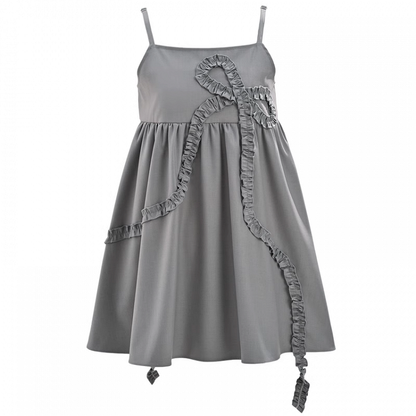 Slip-Kleid, locker, grau, großes Rüschen-Schleifen-Design