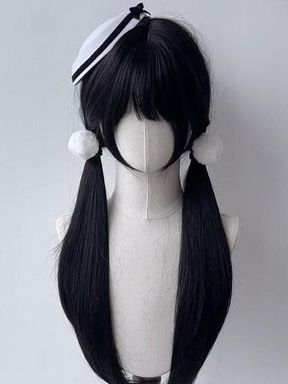 Black 70CM Wig with Straight Bangs Full