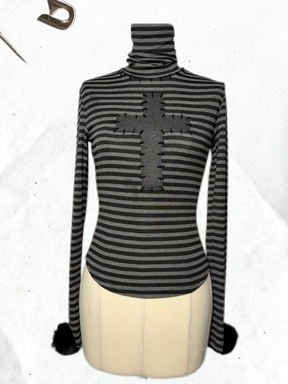 with Detachable Top Accents Pompon Neck Striped High