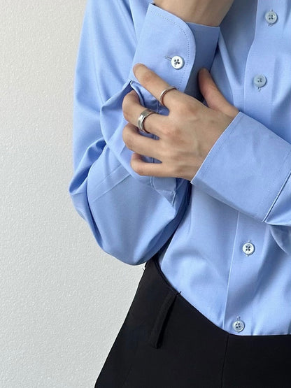 Collar Shirt Sleeve Modal Button Light Ouji Unisex with Lolita Cuffs Blue Long Pointed Flat