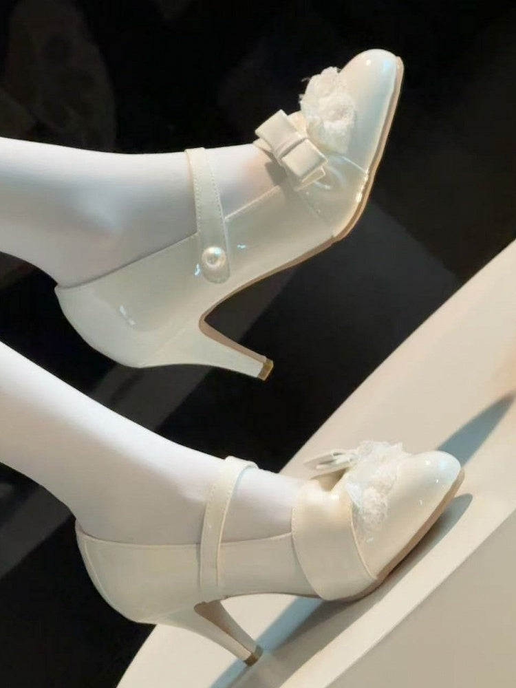 Mary White with Heels PU Leather Lolita Style Sweet Jane -