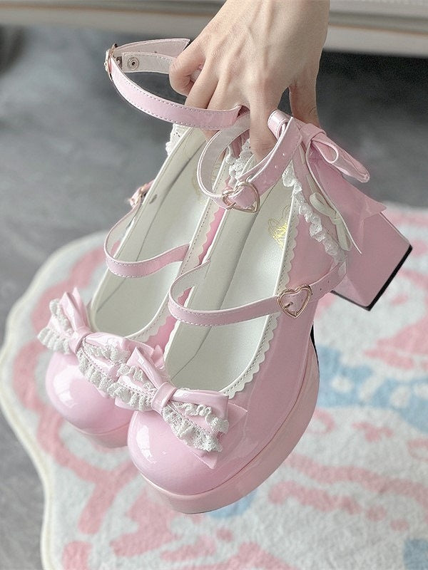 Mary Lace-Adorned Top Pink Janes at Lolita Heart with Elegant Fastener Bow