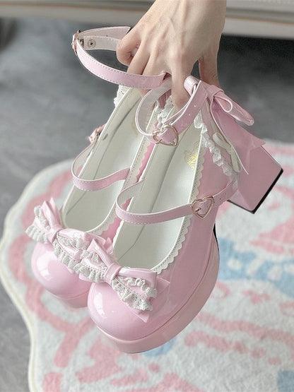 Mary Lace-Adorned Top Pink Janes at Lolita Heart with Elegant Fastener Bow