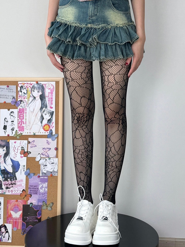 Punk Spiderweb Black Details Tights