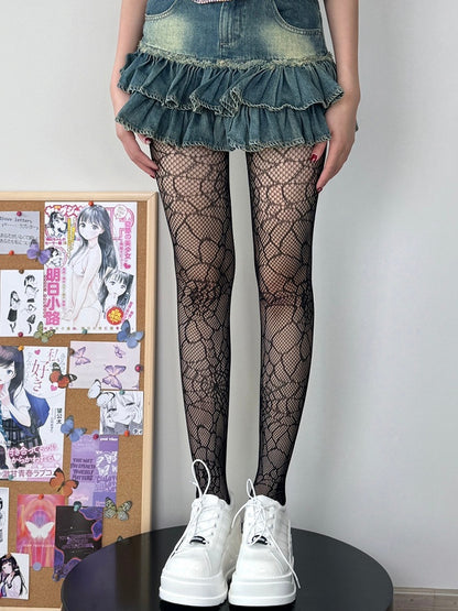 Punk Spiderweb Black Details Tights