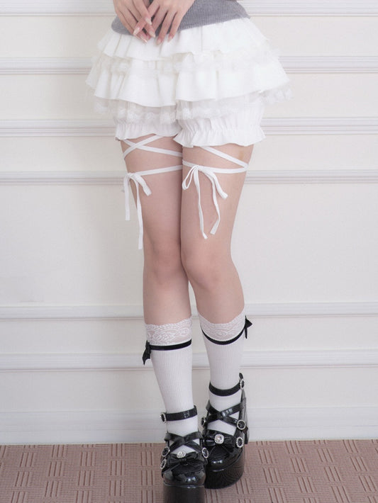 White Ryousangata Tiered Ruffled Skort - No Genki