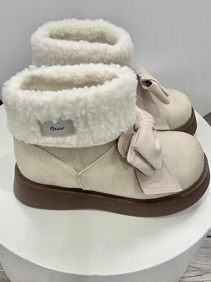 Beige Winterstiefel mit Plateausohle und Hasenohren und Schleife