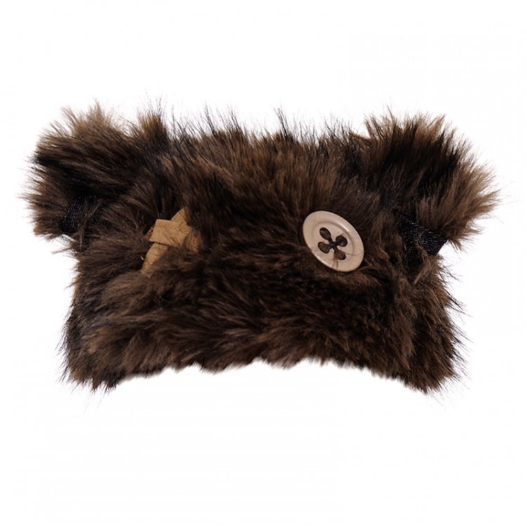 Gray/Brown Button Teddy Bear Ears Plush Hat