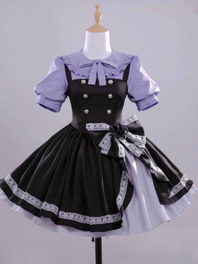 Love, Chunibyo &amp; Other Delusions Takanashi Rikka Lila Hemd mit schwarzem Kleid Lolita-Stil Cosplay Kostüm Komplettset