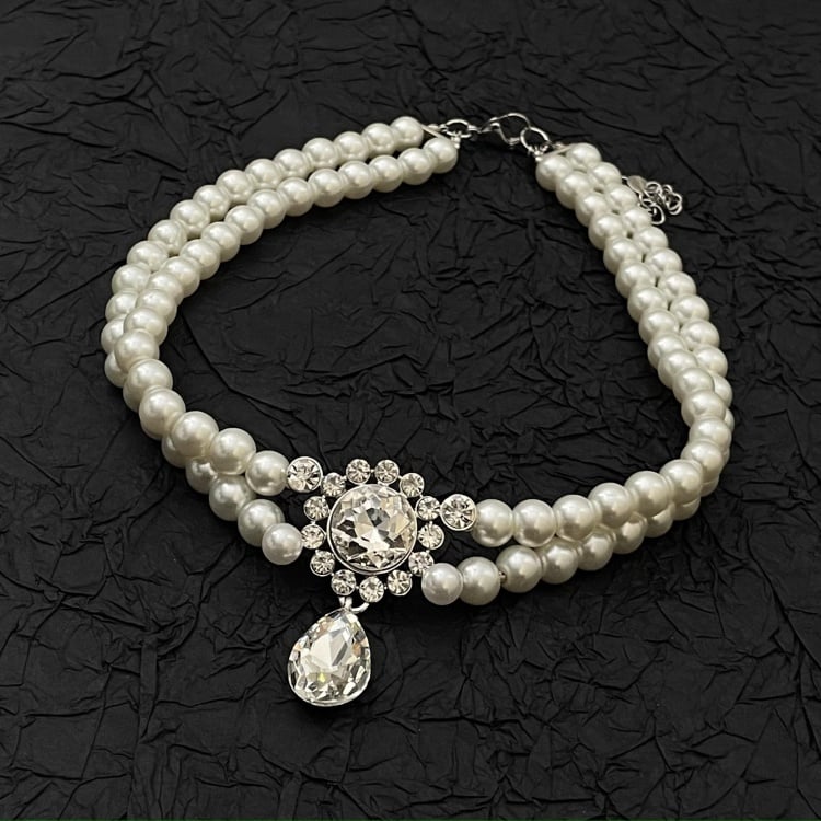 Strass Anhänger Vintage Weiße Perlen Choker