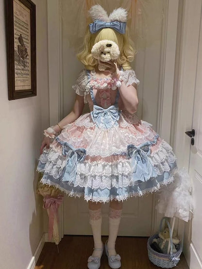 Details und rosa Kleid Lolita blaue Perle süße Prinzessin Schleifen abnehmbar