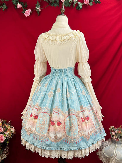 Blue Elegant Corset Belt High Waist Floral and Moon Lolita Skirt