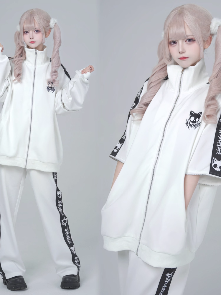 Landmine Skull Embroidered Colors Kei Sleeves | Jacket Detachable Cat in 6