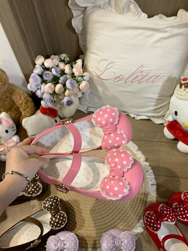 Lolita Shoes Deep Toe Heel Sweet Round 2cm/4cm Mary Accents with Pink Jane Bow