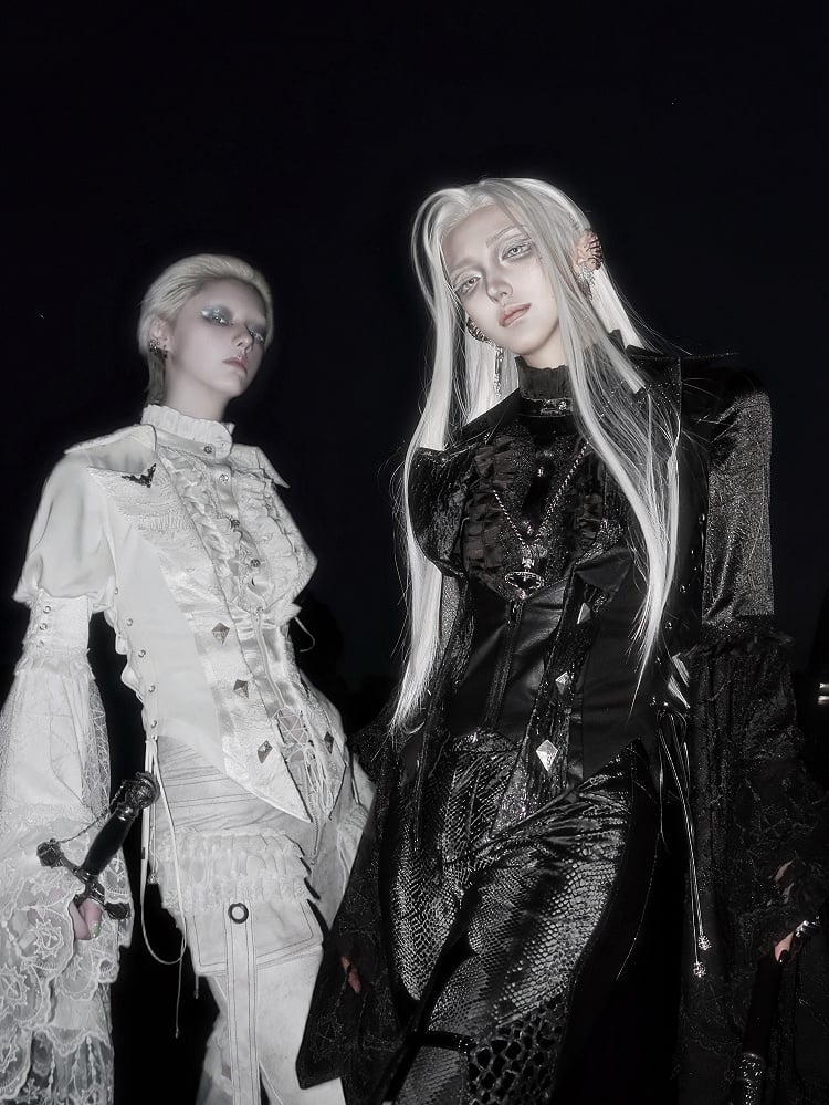 White Ruffle Fashion Gothic Detachable Cascading Train Lolita Waistcoat Ouji with