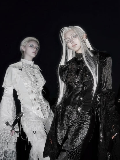 Weiße Rüschen Fashion Gothic Abnehmbare Cascading Train Lolita Weste Ouji mit