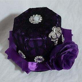 レースの花柄ミニデザイン帽子クラウンパープルトリム装飾