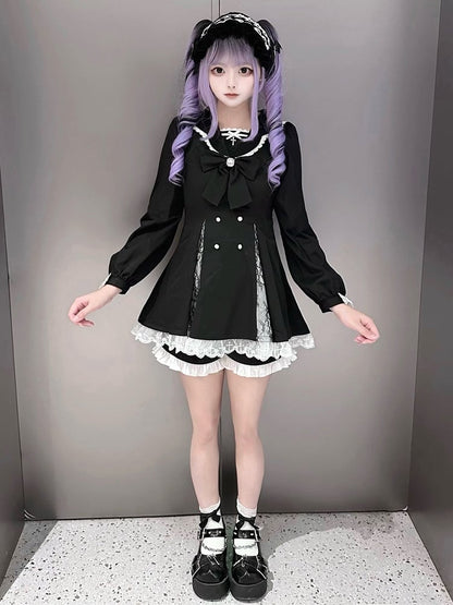 High Mini Coord mit Kleidschlitz Passendes Kei Black Set: Jirai Lace-Paneled Edgy Shorts