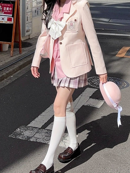 Stil Kragen Beige/Lila/Pink Uniform JK Blazer Preppy Notched