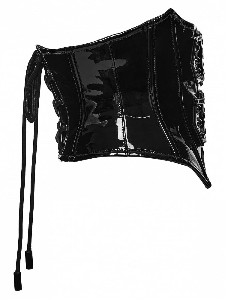 Lace-Up Black Gothic Patent Leather Corset Belt - Punk Rave