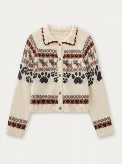 Vintage Beige Kawaii Sweater Pattern Dog Knit with Style