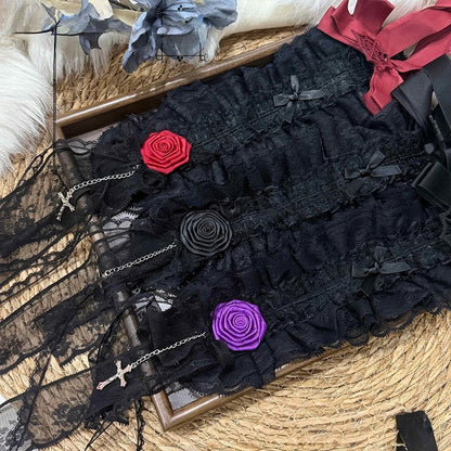 5 with - Gothic Lolita Options Accents Hairbands Lace Color Web Rose/Spider (Red