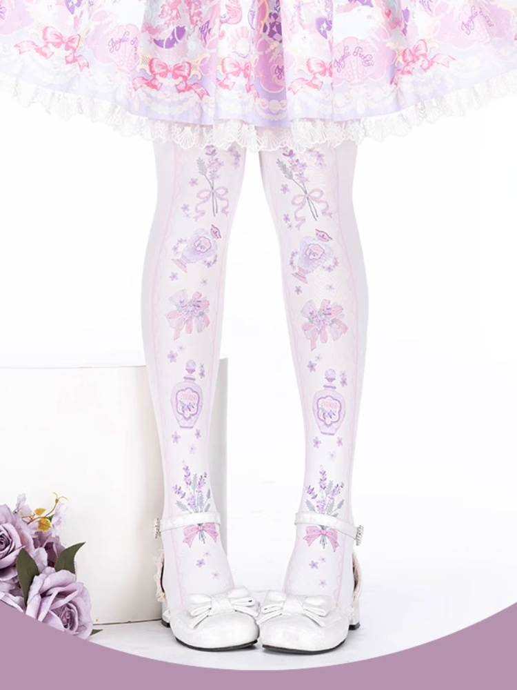 Süße Lolita-Overknee-Strümpfe mit Lavendel-Print
