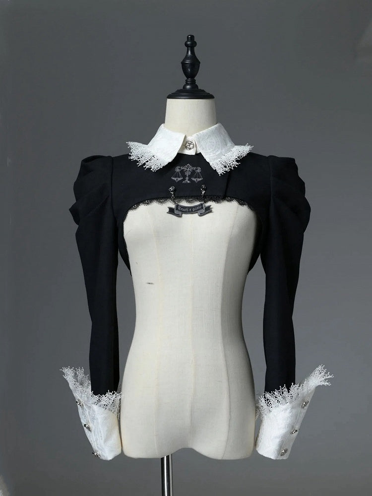 Lolita Top Long Embroidery Cropped Gothic Sleeves Black Scale