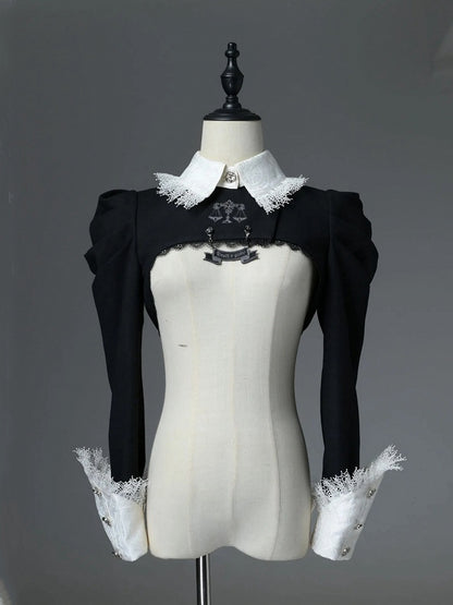 Lolita Top Long Embroidery Cropped Gothic Sleeves Black Scale